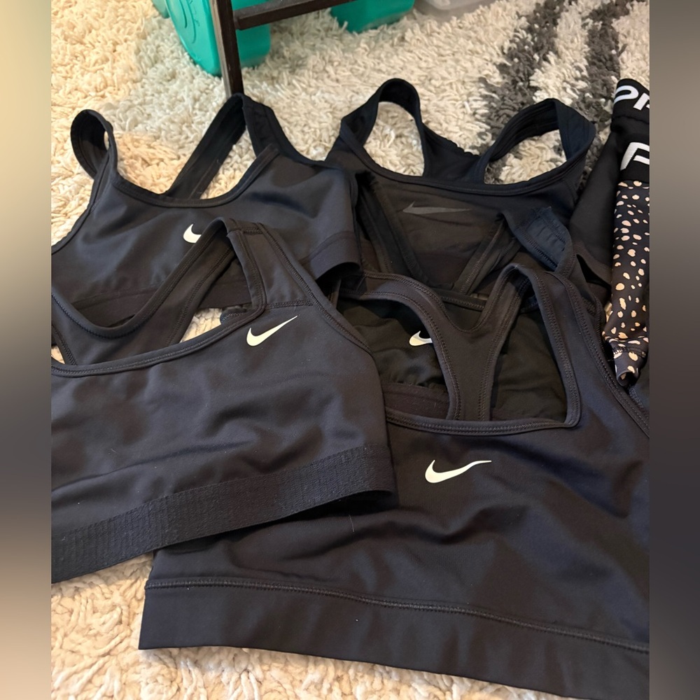 5 Nike Youth Black Sports Bras and 3 pairs of Nike pros shorts Sizes XS-L